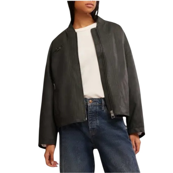 Free People Jackets & Blazers - We The Free People Vinny vegan leather bomber jacket black zippers M NEW NWT